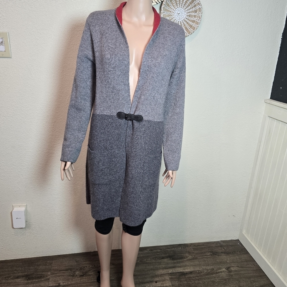 AIDA Wool Sweater Womens Medium Made In Italy Long Line Drop In Pockets Buckle